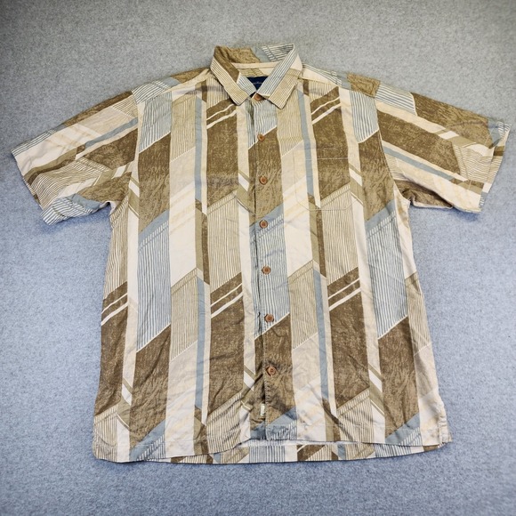 Tommy Bahama Other - Tommy Bahama Silk Button Up Shirt Brown Green Blue Geometric Print Mens Size L